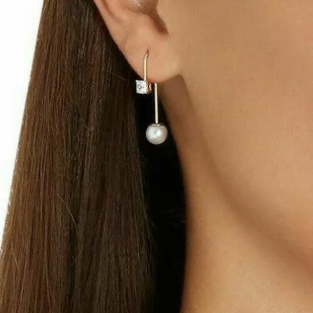 Swarovski crystal and pearl wire pierced earrings